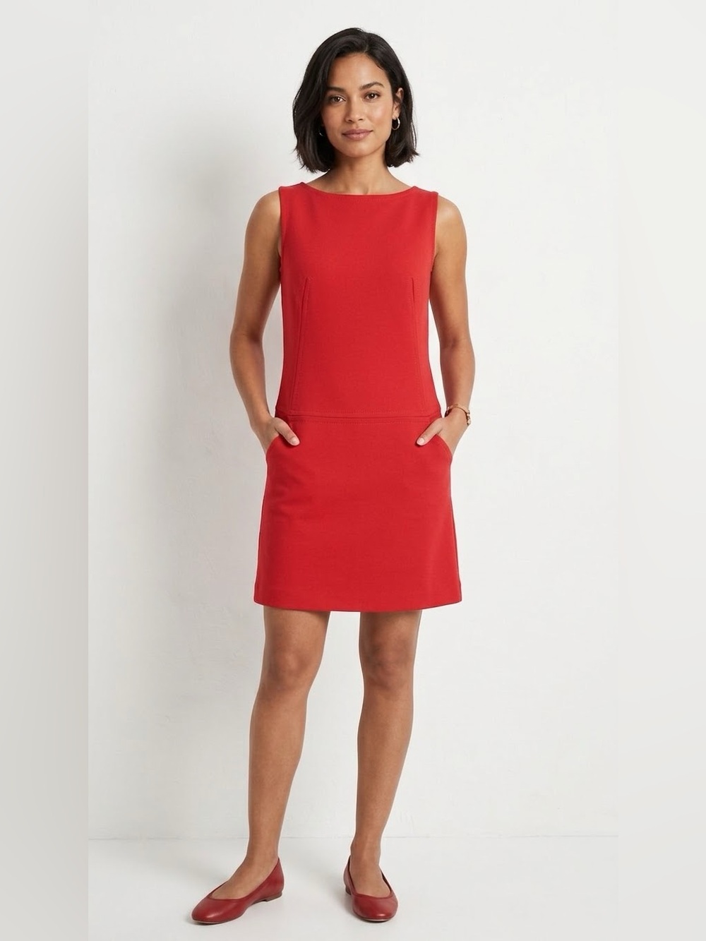 LOFT Red Sleeveless Boatneck Shift Dress size 2